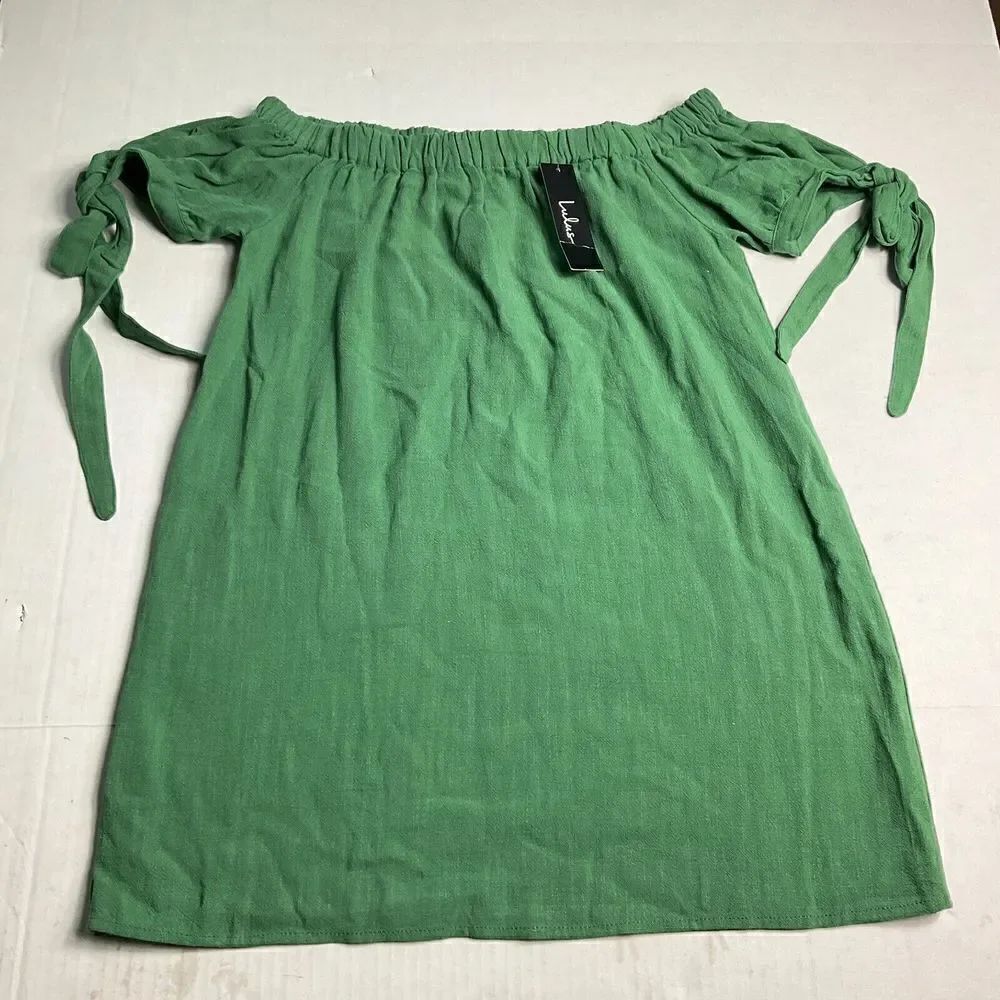 Lulus Linen Blend Off The Shoulder Top Green Short Sleeve Loose Top SMALL NEW